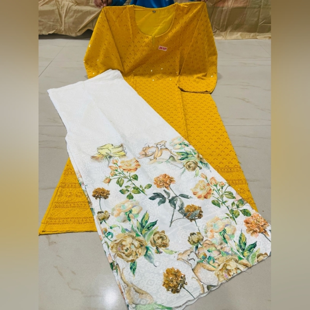 Chikankari sequin Wine kurta with floral chikankari palazzo